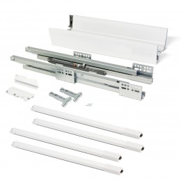 Emuca Kit cassetto per cucina Vantage-Q, altezza 204 mm, prof. 350 mm, con astine, chiusura soft, Acciaio, Bianco