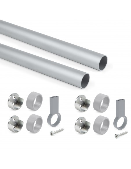 Emuca Kit tubo per armadio rotondo Ø28, 1,15 m, Anodizzato opaco, Alluminio e Zama