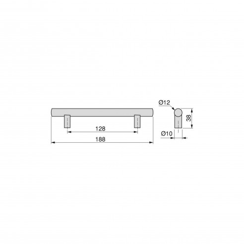Emuca Maniglie per mobile, interasse 128 mm, Acciaio inossidabile cavo, Verniciato nero, 25 u.
