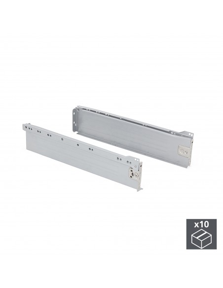 Emuca Kit cassetto per cucina Ultrabox, altezza 86 mm, prof. 270 mm, Acciaio, Grigio metallizzato, 10 u.
