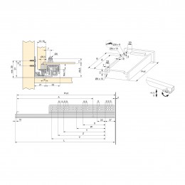 Emuca Guide a scomparsa Slippe per cassetti ad estrazione totale con chiusura soft, 590, Zincato bianco, Acciaio 2
