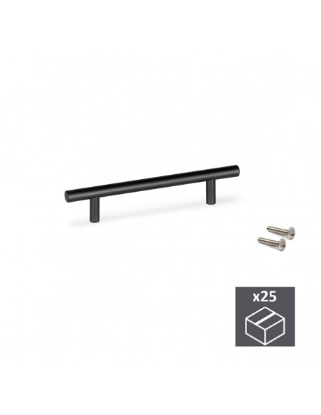 Emuca Maniglie per mobile, interasse 160 mm, Acciaio inossidabile cavo, Verniciato nero, 25 u.