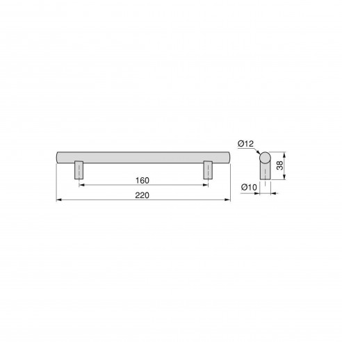Emuca Maniglie per mobile, interasse 160 mm, Acciaio inossidabile cavo, Verniciato nero, 25 u.
