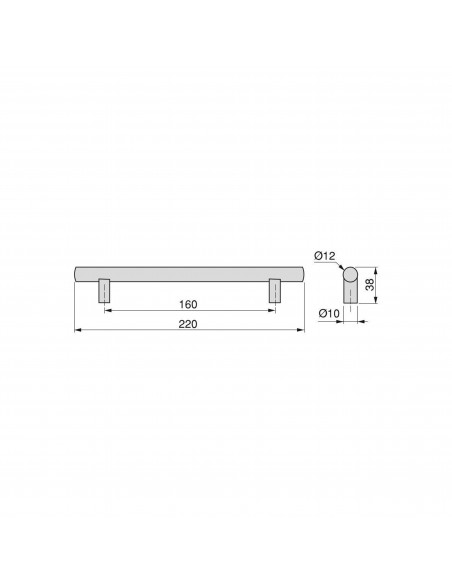 Emuca Maniglie per mobile, interasse 160 mm, Acciaio inossidabile cavo, Verniciato nero, 25 u.