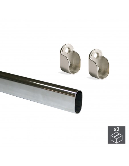 Emuca Bastone appendiabiti, ovale 30x15 mm, 950 mm, Acciaio, Cromo, 2 u.