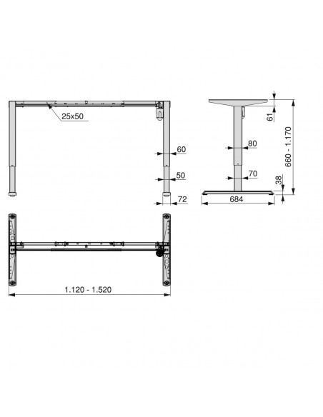 Emuca Tavolo motorizzato regolabile in altezza, Verniciato nero, Acciaio