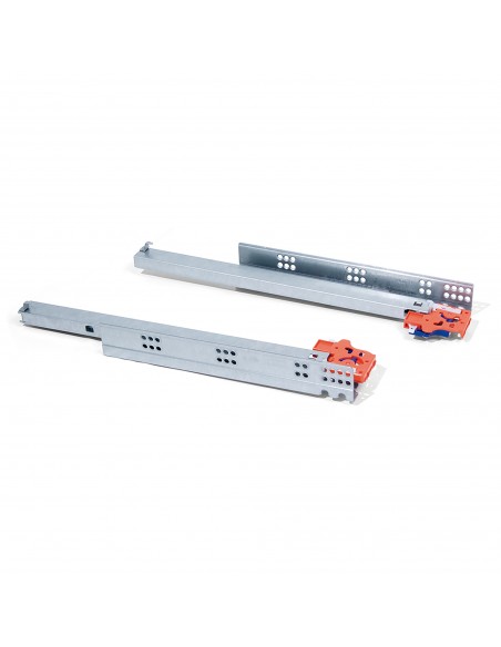 Emuca Guide a scomparsa Slippe per cassetti ad estrazione totale con chiusura soft e aggancio, 440, Zincato bianco