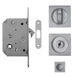 Maniglia per porta scorrevole quadrata con nottolino cromo satinato