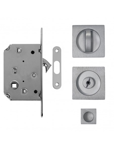 Maniglia per porta scorrevole quadrata con nottolino cromo satinato