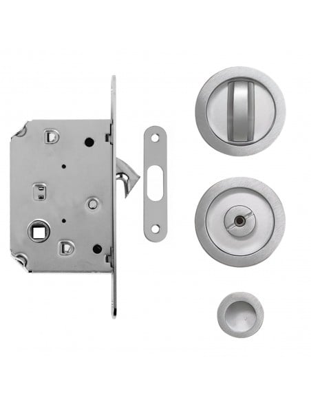 Maniglia per porta scorrevole tonda con nottolino cromo satinato