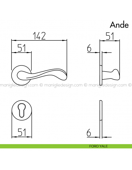 Maniglia per porta Ande Mandelli foro yale