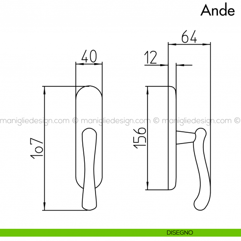 Maniglia per finestra cremonese Ande Mandelli disegno