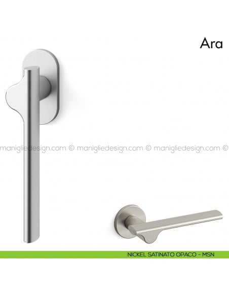 Maniglia per finestra martellina DK Ara Mandelli nickel satinato opaco