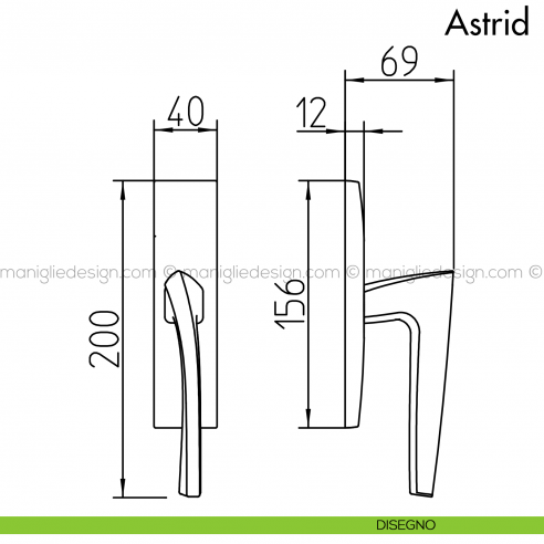 Maniglia per finestra cremonese Astrid Mandelli disegno