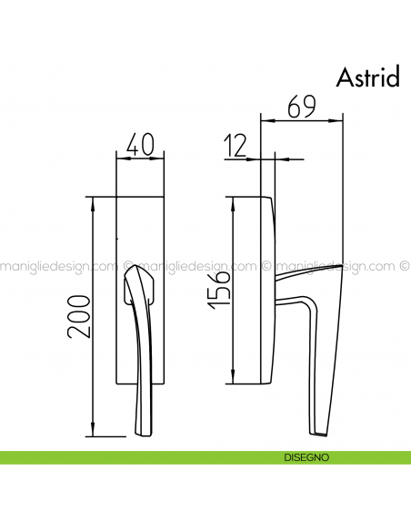 Maniglia per finestra cremonese Astrid Mandelli disegno