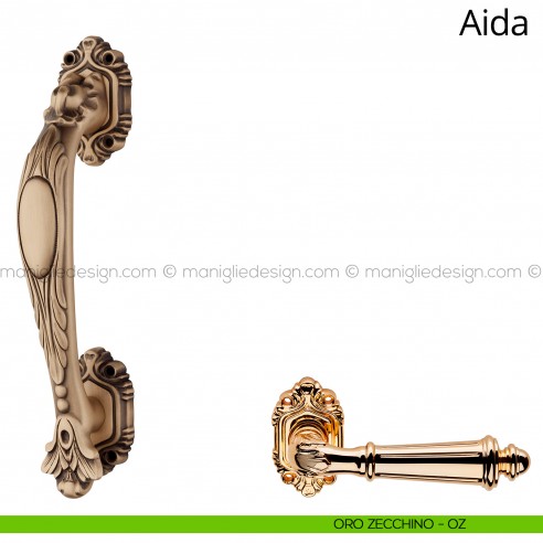 Maniglione per porta Aida Linea Calì con rosette oro zecchino
