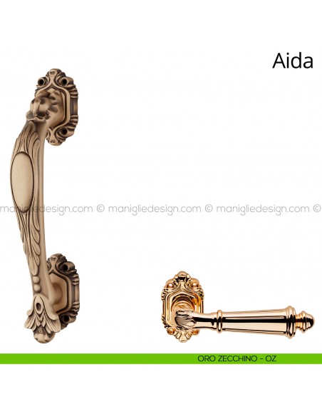 Maniglione per porta Aida Linea Calì con rosette oro zecchino