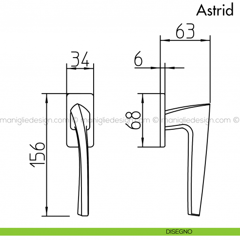 Maniglia per finestra martellina DK Astrid Mandelli disegno