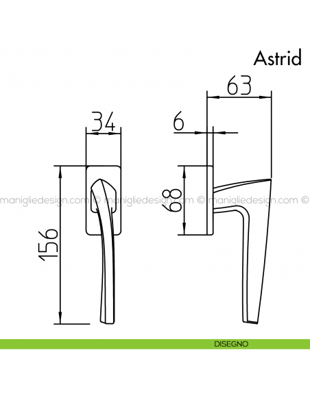 Maniglia per finestra martellina DK Astrid Mandelli disegno