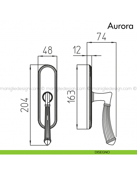 Maniglia per finestra cremonese Aurora Mandelli disegno