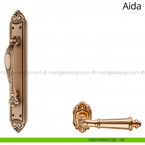 Maniglione per porta Aida Linea Calì con placca oro francese