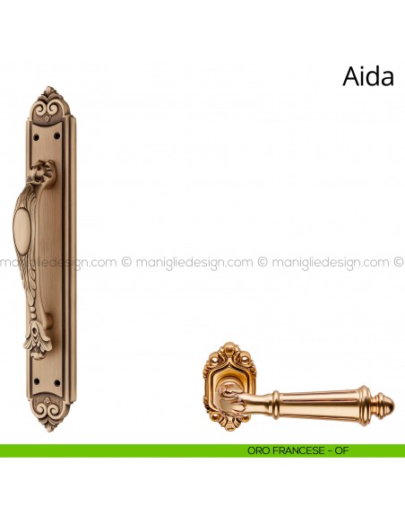 Maniglione per porta Aida Linea Calì con placca oro francese