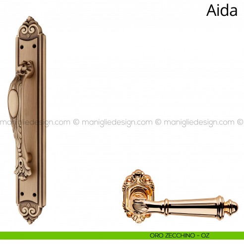 Maniglione per porta Aida Linea Calì con placca oro zecchino
