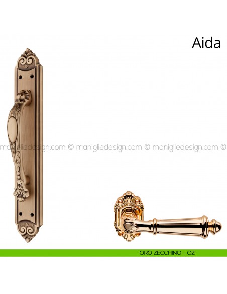 Maniglione per porta Aida Linea Calì con placca oro zecchino