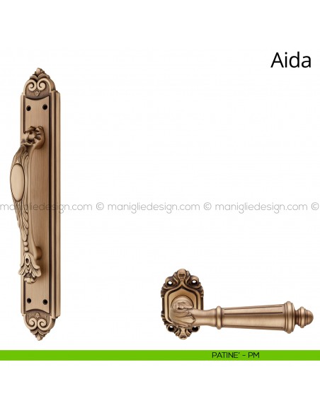 Maniglione per porta Aida Linea Calì con placca patinè