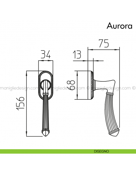 Maniglia per finestra martellina DK Aurora Mandelli disegno