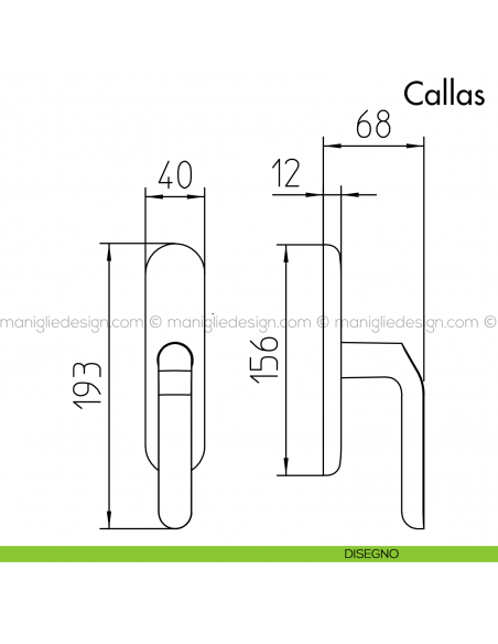 Maniglia per finestra cremonese Callas Mandelli disegno