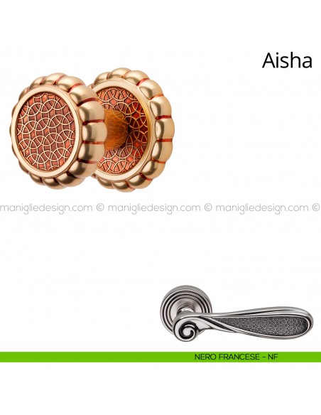 Pomolo per porta fisso Aisha Linea Calì con rosetta tonda nero francese