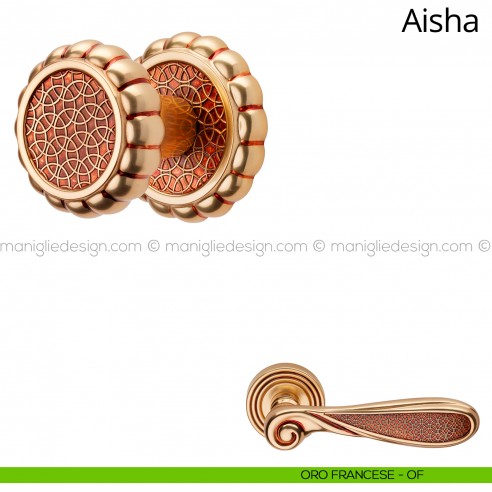 Pomolo per porta fisso Aisha Linea Calì con rosetta tonda oro francese