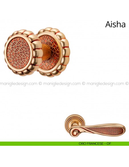 Pomolo per porta fisso Aisha Linea Calì con rosetta tonda oro francese