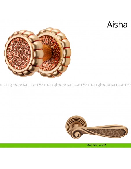 Pomolo per porta fisso Aisha Linea Calì con rosetta tonda patinè