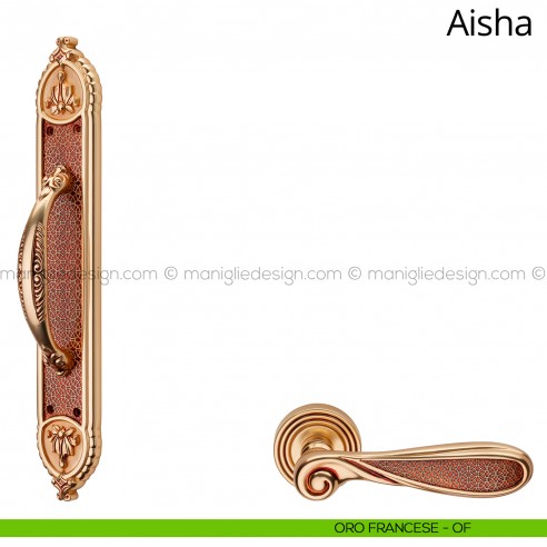 Maniglione per porta Aisha Linea Calì con placca big oro francese