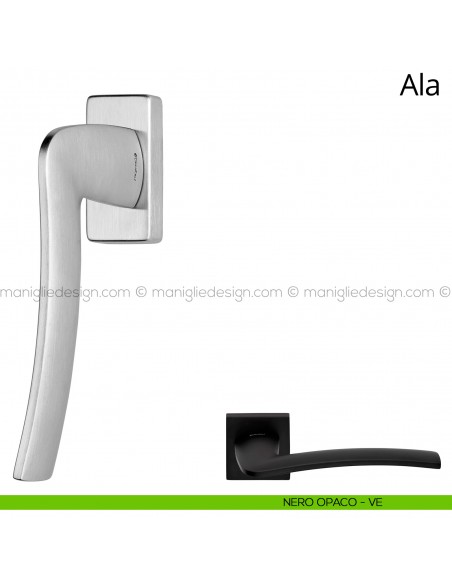 Maniglia per finestra martellina DK Ala Linea Calì nero opaco
