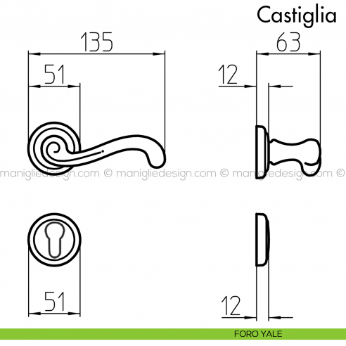 Maniglia per porta Castiglia Mandelli foro yale