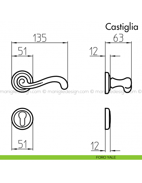 Maniglia per porta Castiglia Mandelli foro yale