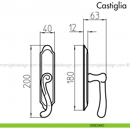Maniglia per finestra cremonese Castiglia Mandelli disegno