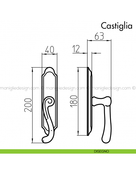 Maniglia per finestra cremonese Castiglia Mandelli disegno