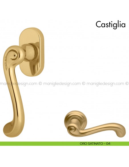 Maniglia per finestra martellina DK Castiglia Mandelli oro satinato