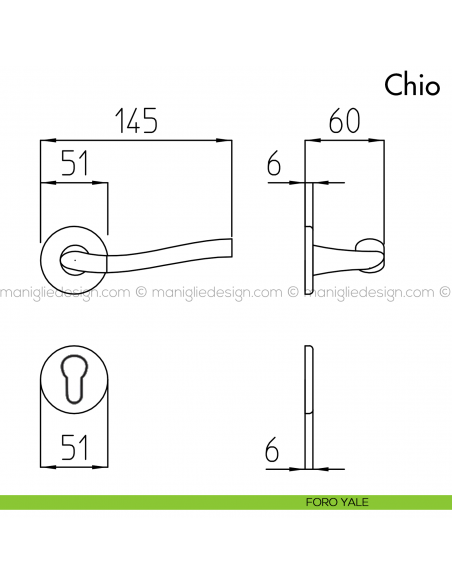 Maniglia per porta Chio Mandelli foro yale