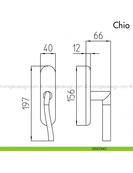 Maniglia per finestra cremonese Chio Mandelli disegno