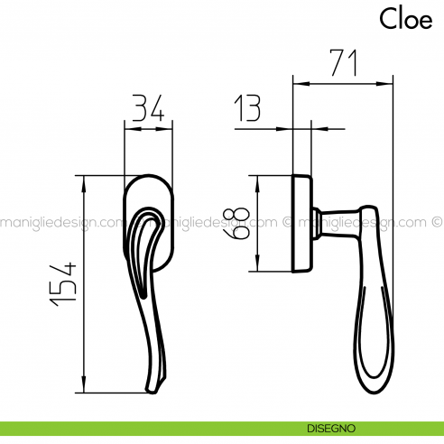 Maniglia per finestra martellina DK Cloe Mandelli disegno