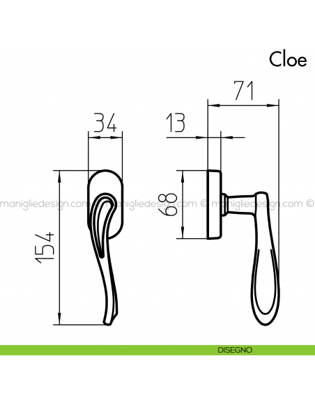 Maniglia per finestra martellina DK Cloe Mandelli disegno