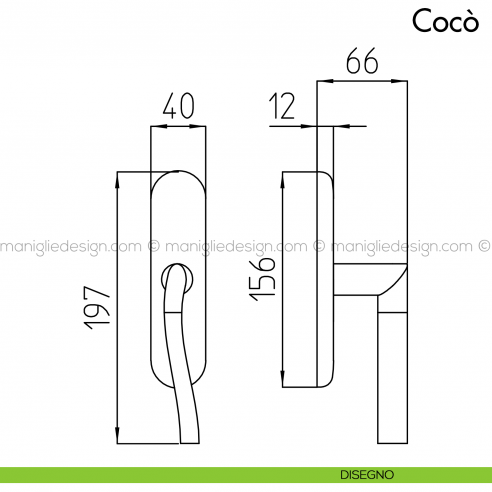 Maniglia per finestra cremonese Cocò Mandelli disegno