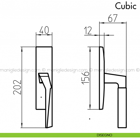 Maniglia per finestra cremonese Cubic Mandelli disegno