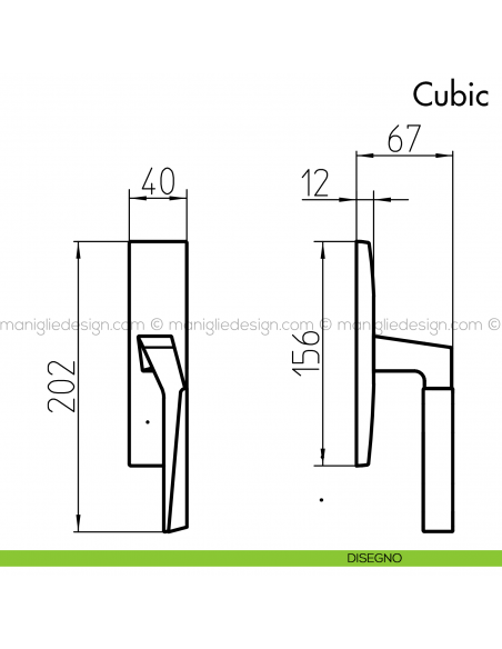 Maniglia per finestra cremonese Cubic Mandelli disegno