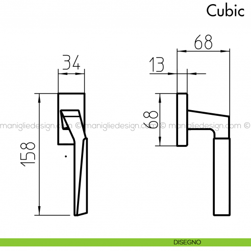 Maniglia per finestra martellina DK Cubic Mandelli disegno